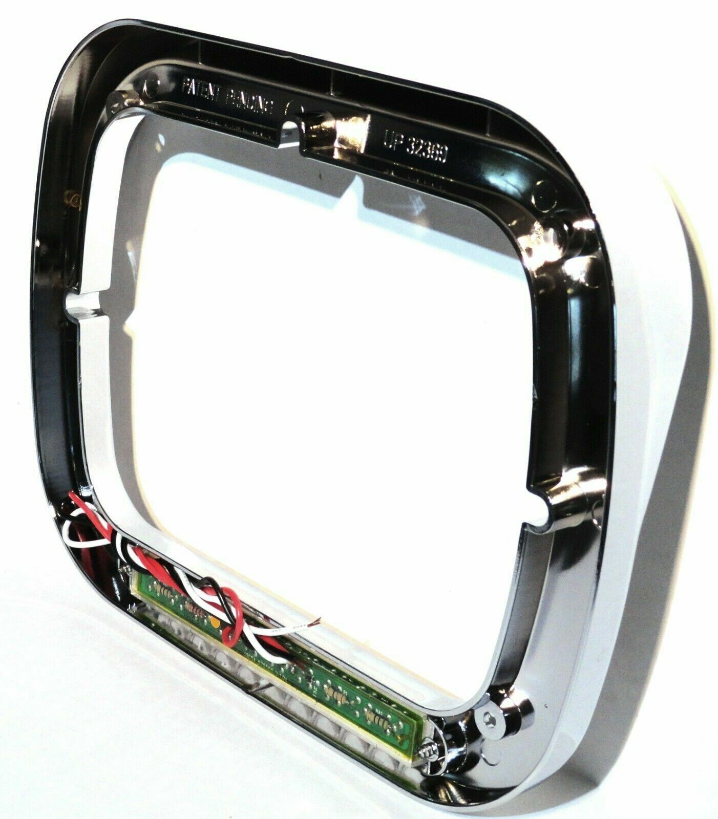 headlight bezel 6x8 clear lens amber LED chrome plastic visor for Peterbilt each