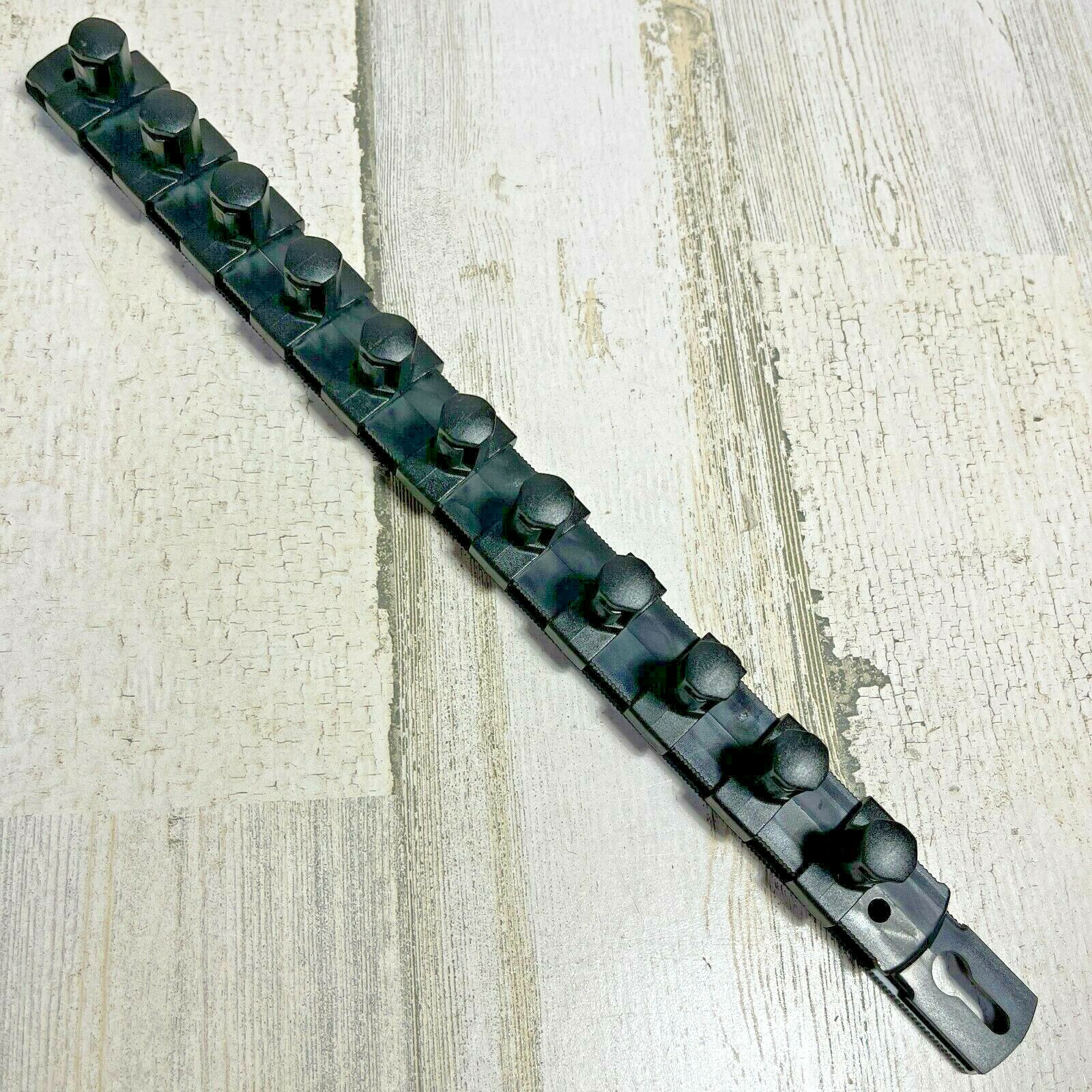 Ernst 1/2" Drive 13" Socket Organizer Rail with 11 Twist Lock Clips - Black