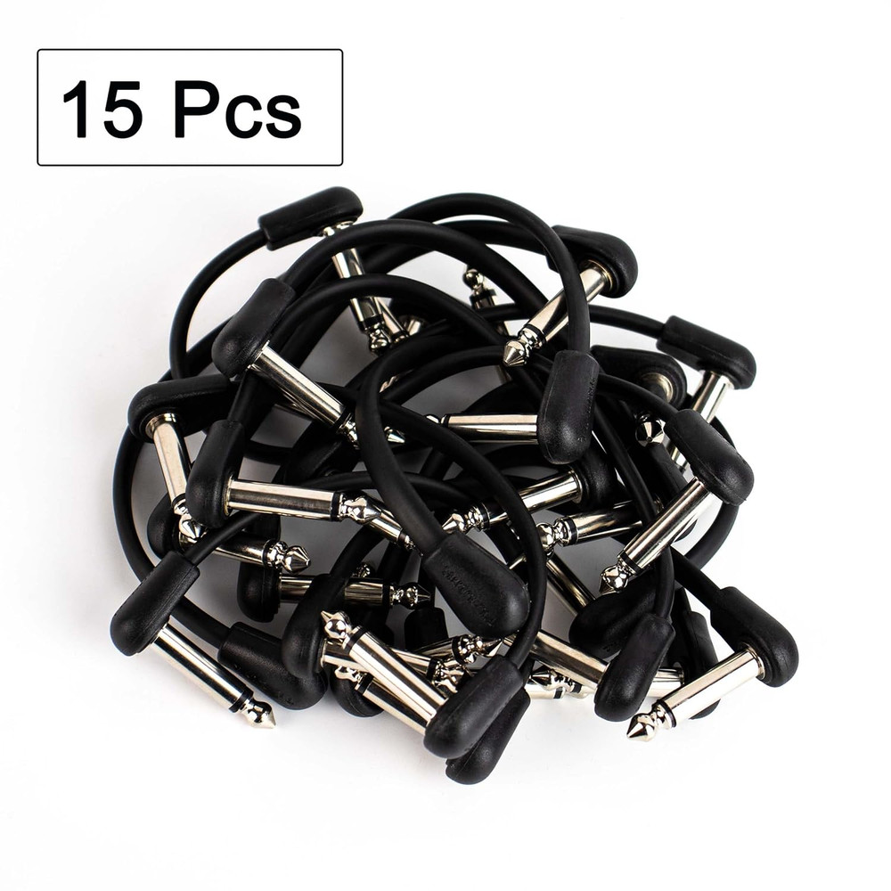 15 Pack Guitar Patch Cable 6" Lenth 1/4" Right Angle TS Instrument Patch Cable