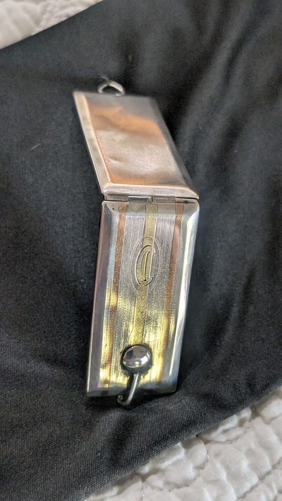 Antique Silver Locket Rectangle With Engraving "Hello Bill"  Within