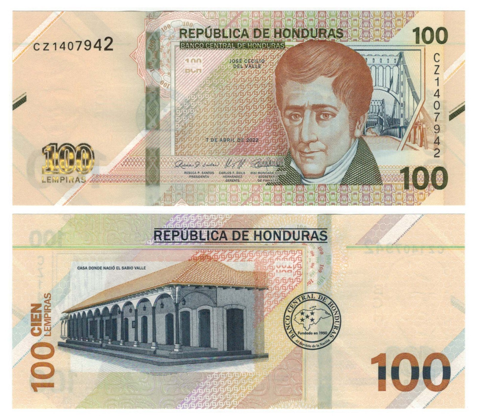 Honduras 9 PCS Set: 1 to 500 Lempiras (2019/2023) - p-96d to p-113a UNC