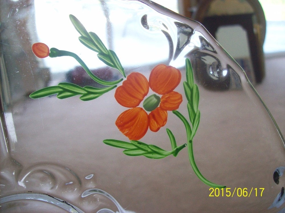 Depression Glass Hand Painted Center Handled Clear Serving Platter