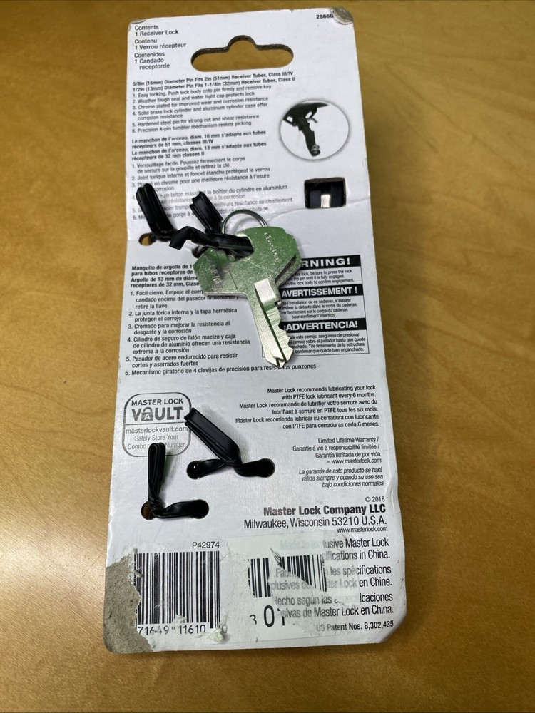 MASTER 2866DAT 5/8" & 1/2" HITCH RECEIVER LOCK