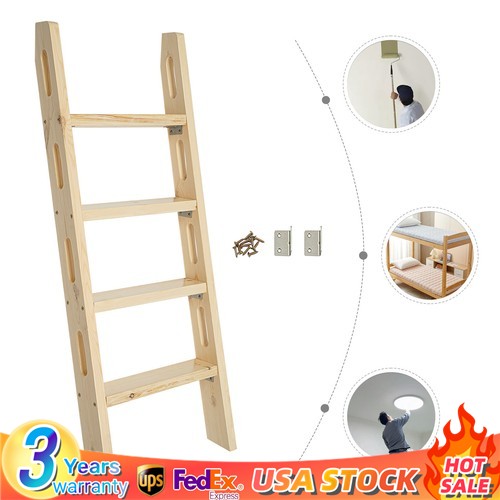 4-Step Ladder Durable Solid Wood Step Ladder 220lbs Load Fixed Ladder Step Stool