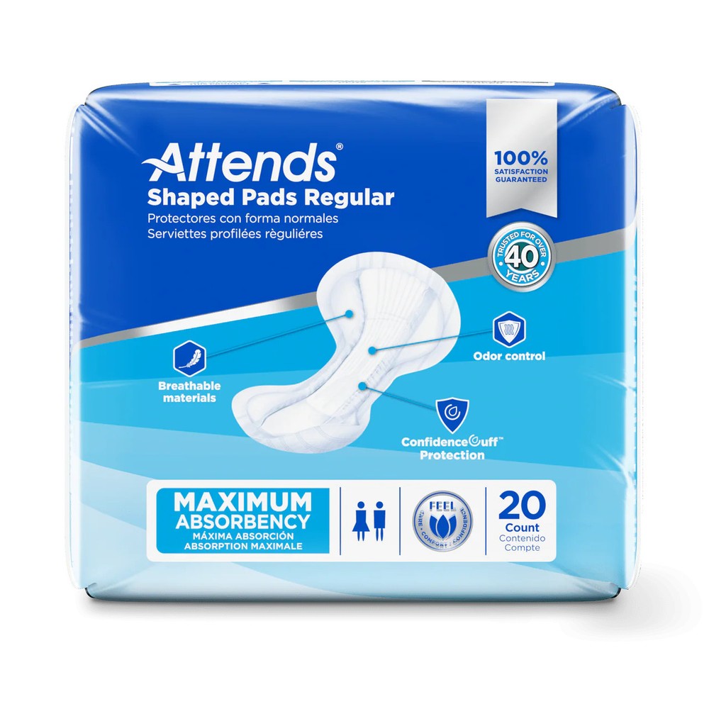Attends Shaped Pads Regular, Maximum Absorbency