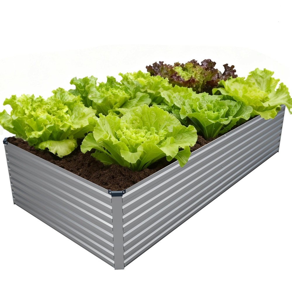 8x4x2FT Galvanized Raised Garden Bed Kit,Vegetable Plant Boxes-Rectangle Meta...