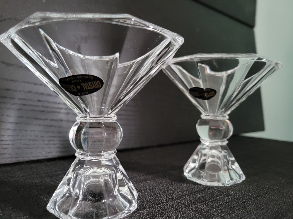 24% Lead Crystal Candlestick Holder, Reversable. 8 Side Base