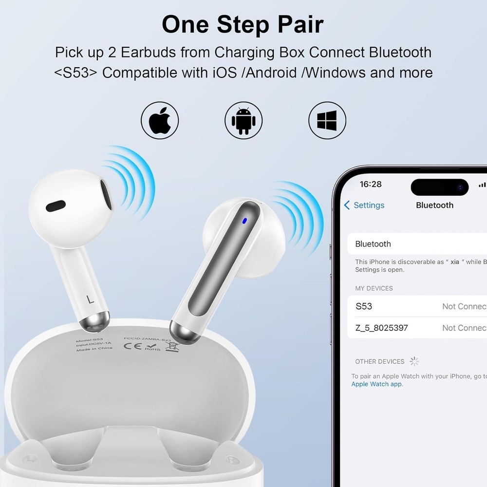 Wireless Earbuds Bluetooth Ear Buds for iPhone 17 16 Pro Max 16e White