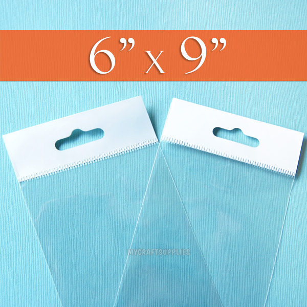 200 Clear Cello Bags: 6" x 9" HANG TOP, Resealable OPP Poly Cellophane, 6x9 inch