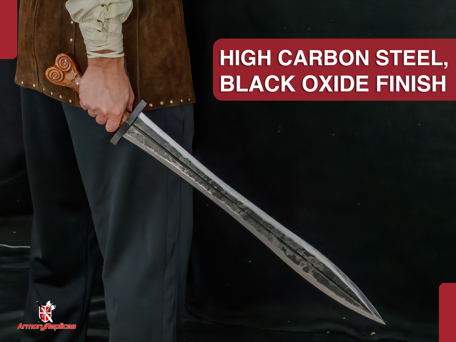 Authentic Greek Xiphos Sword Full Tang with Leather Sheath, for Collectors