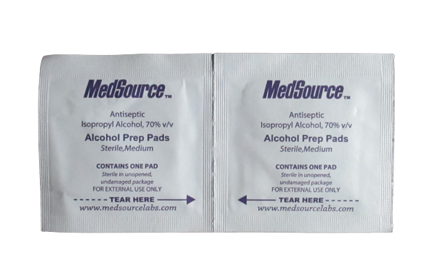 100 MedSource Antiseptic 70% Isopropyl Alcohol Prep Pad Sterile Wipe - Medium