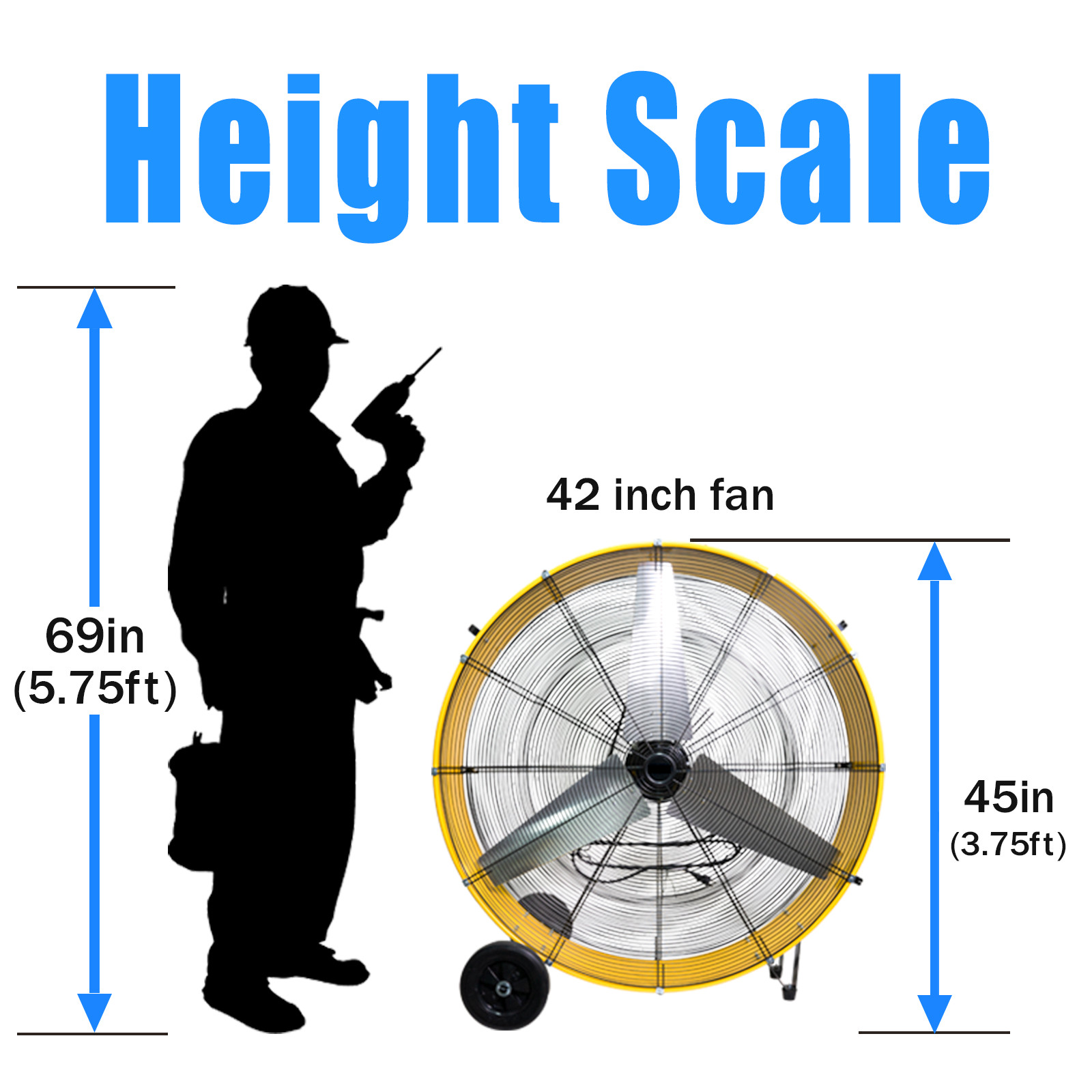 42 IN Portable Drum Fan, MAX 26,700 CFM Shop Fan Heavy Duty, 2-Speed