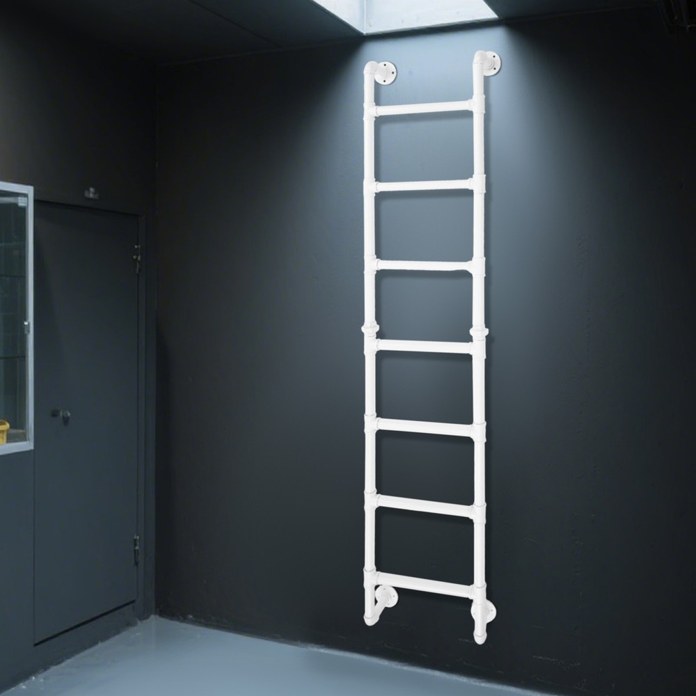 White Wall-Mounted Ladder for Attic Bunk Bed Multi-Functional 7-Step Ladder