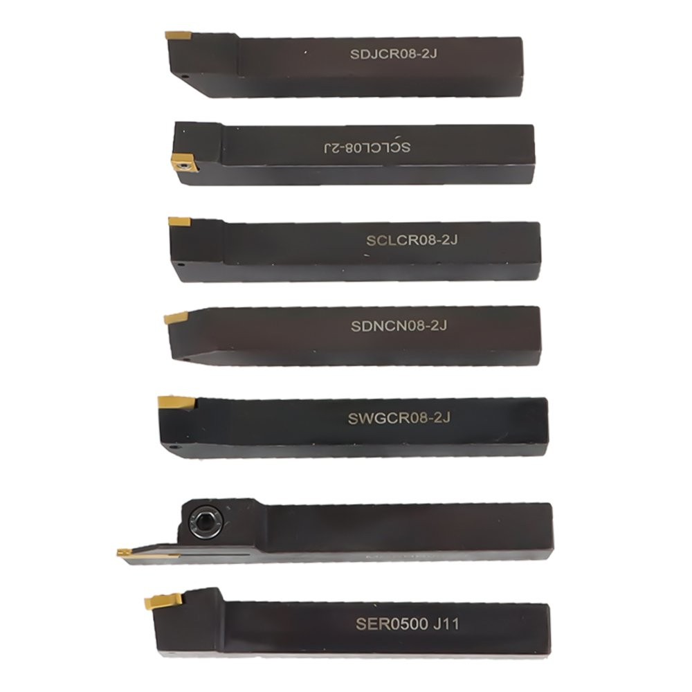 7Pcs 1/2" Lathe Tool Bit Set, Thread Insert & Holder, Carbide Indexable Turning