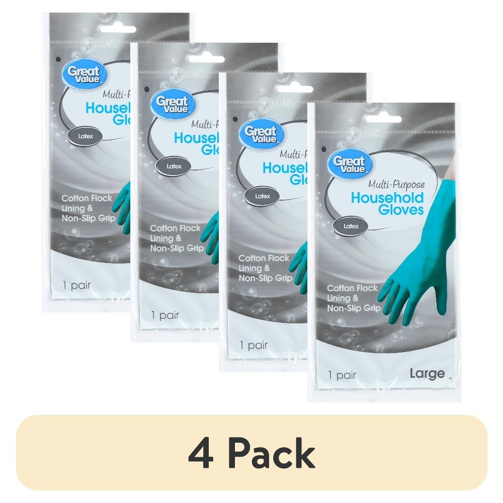 Large Reusable Teal Latex Household Gloves Multipurpose 4 Pack