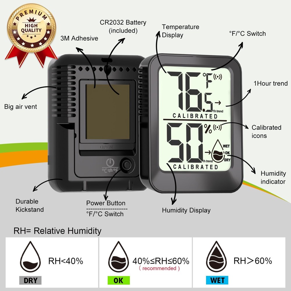 AyayaBoss 3 Pack Room Mini Temperature Humidity Meter 3 - Black
