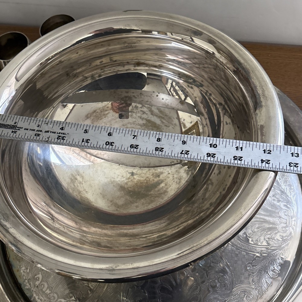 VTG Oneida Silver Plated Punch Bowl Set Punch Bowl Ornate Tray 12 Cups & Ladle