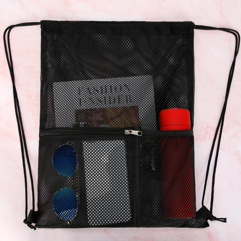 NATURAL STYLE 2 PACK Mesh Drawstring Backpack Bag, Multifunction Large, Black