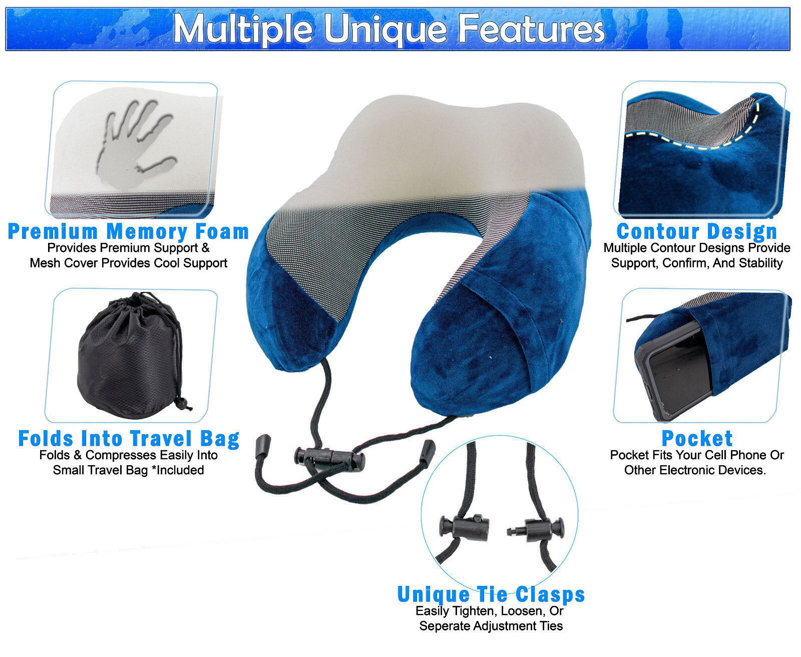 Memory Foam Travel Pillow Orthopedic Head Neck Pain Relief 360 Neck Pillow