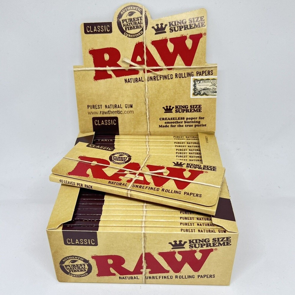 🔥RAW ROLLING PAPERS CLASSIC😎KING SIZE SUPREME💜FULL BOX 24 PACK