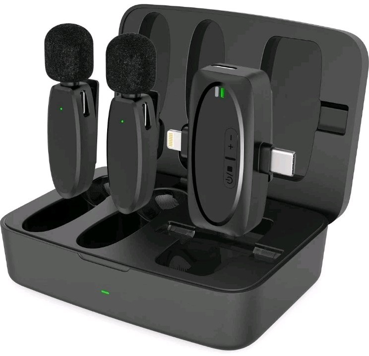 V10 Wireless Lavalier Microphone for iPhone iPad Android with Charging Case