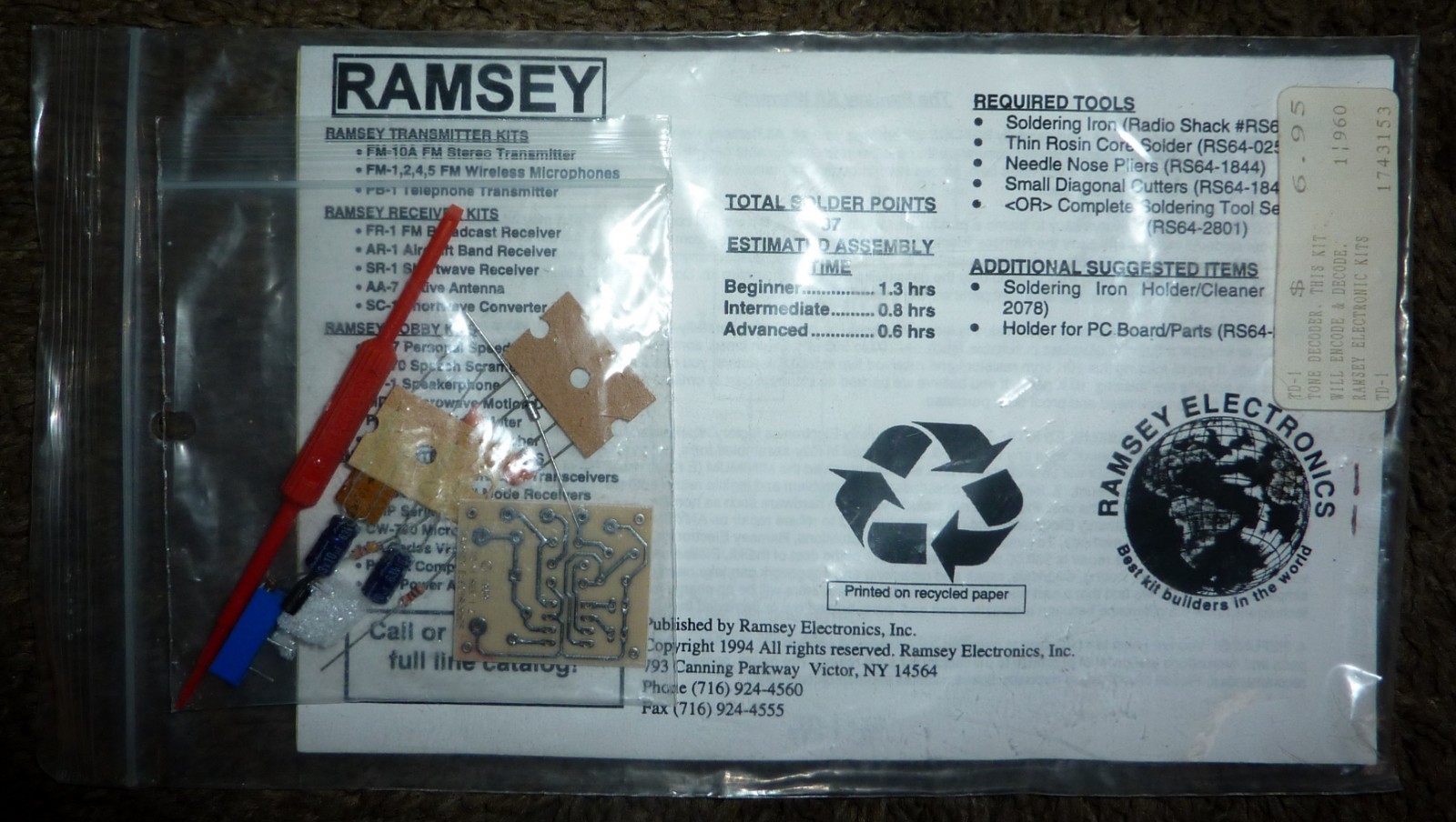 Ramsey TD-1 Dual Tone Decoder Encoder NOS Kit