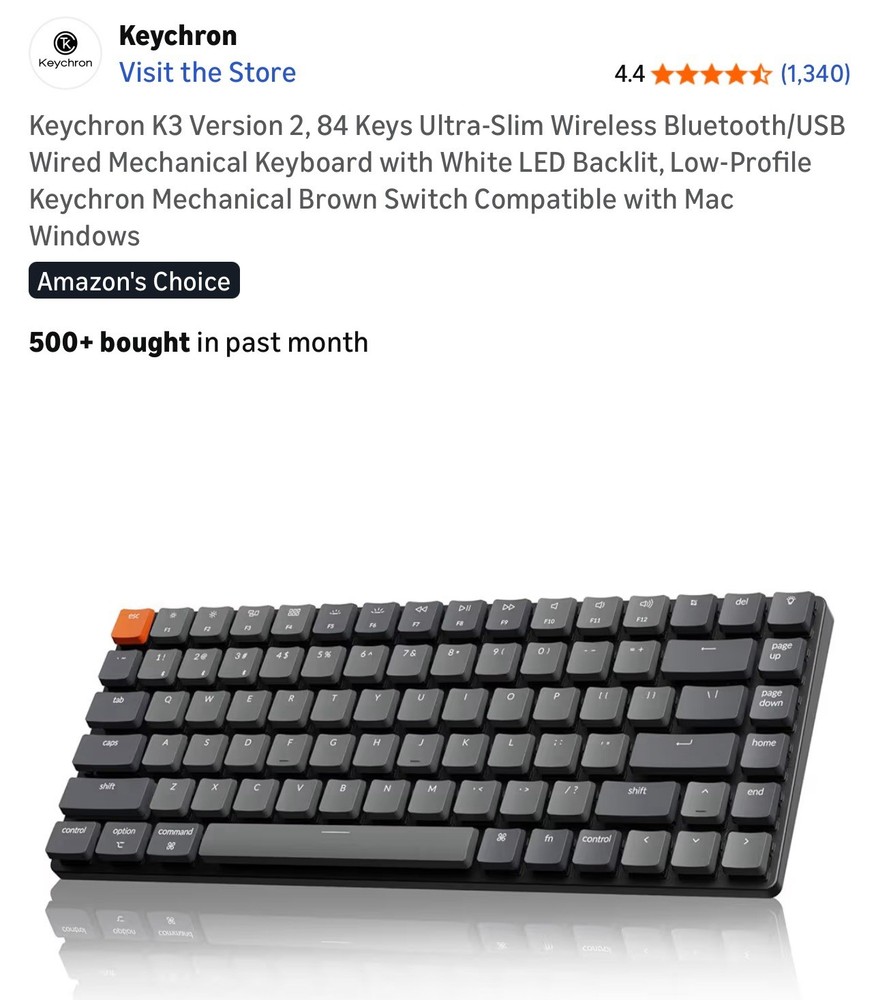 Keychron K3 Version 2 84 Keys,Brown Switch, Ultra-Slim Wireless Bluetooth/Wired