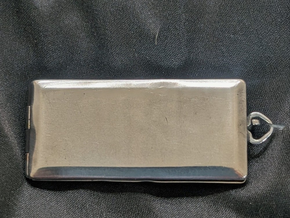 Antique Silver Locket Rectangle With Engraving "Hello Bill" Within