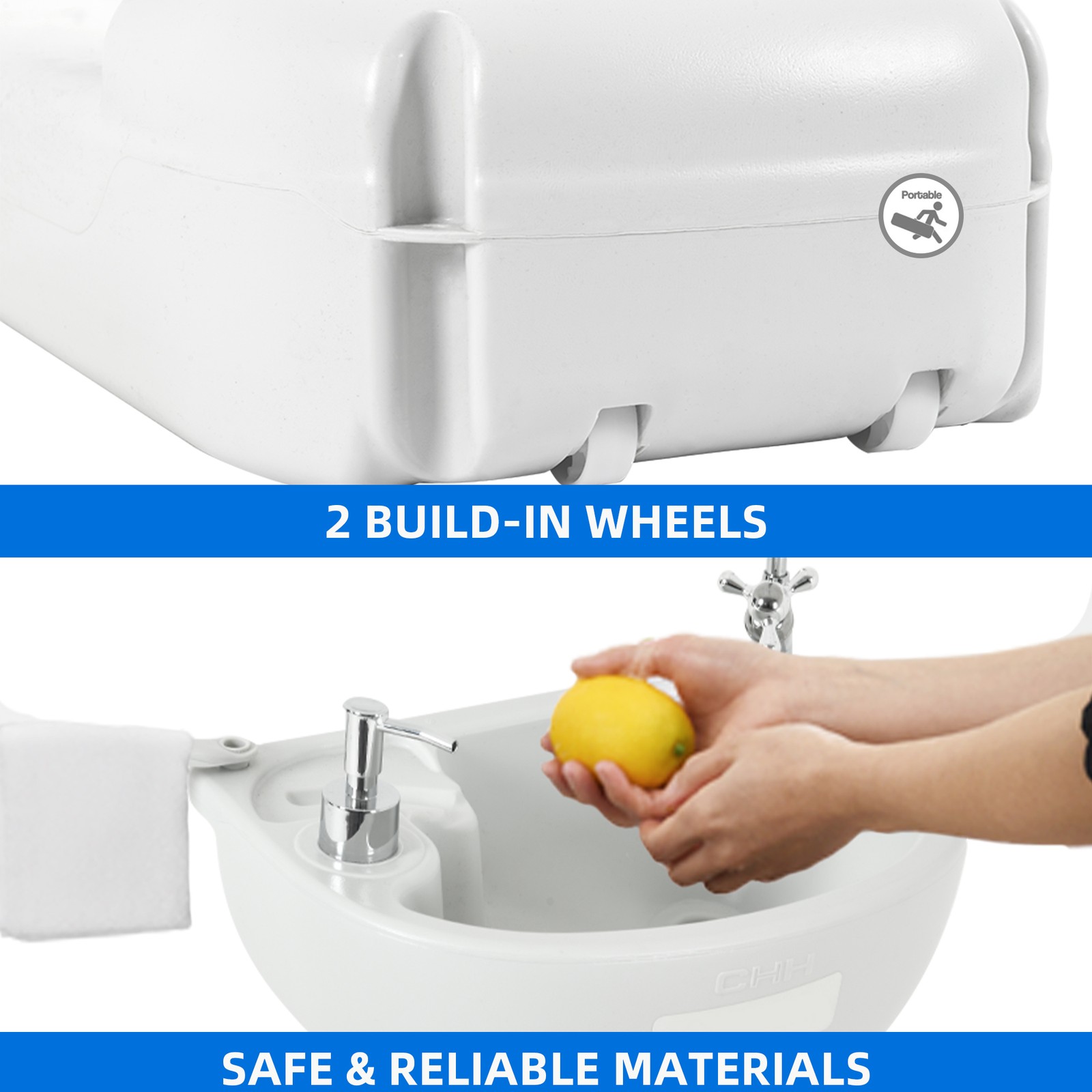 Upgrated Outdoor Portable Camping Sink Hand Washing w/17L Wash Basin Stand Wheel