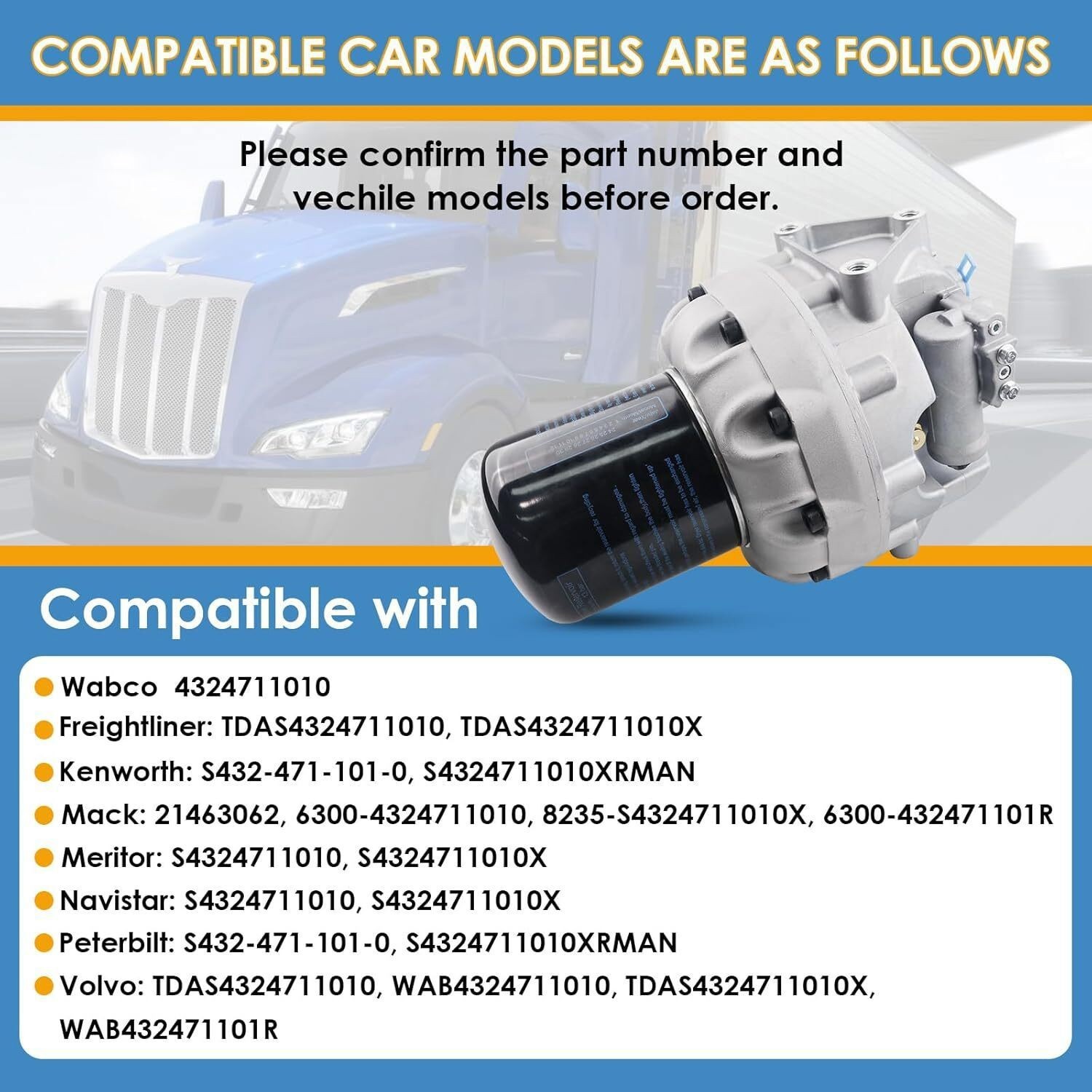 Air Dryer System Saver 4324711010 for Freightliner Cascadia Wabco