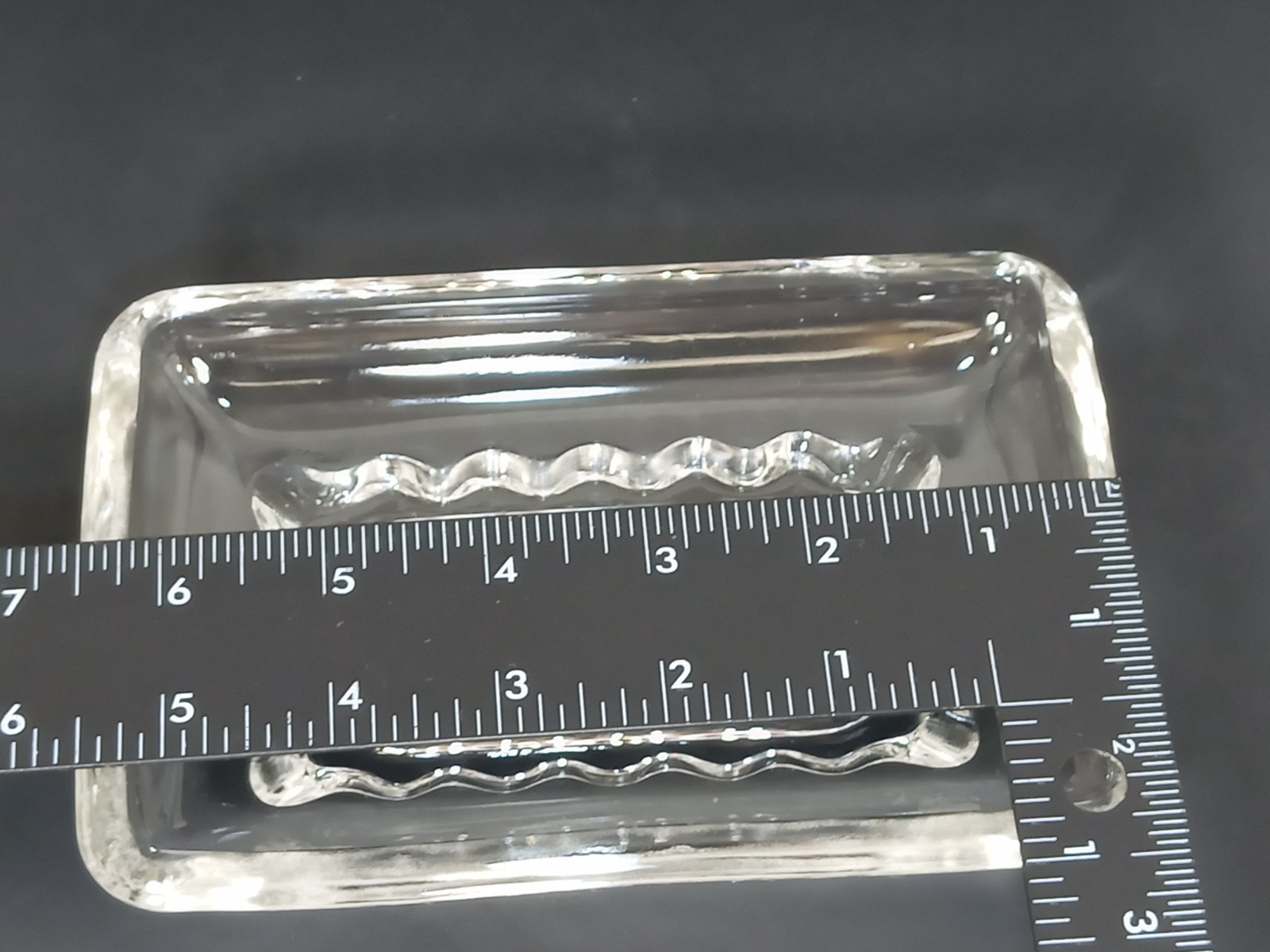 VTG Glass Bar Soap Dish Think Scallop Edges Heavy Solid Fluted Paperweight