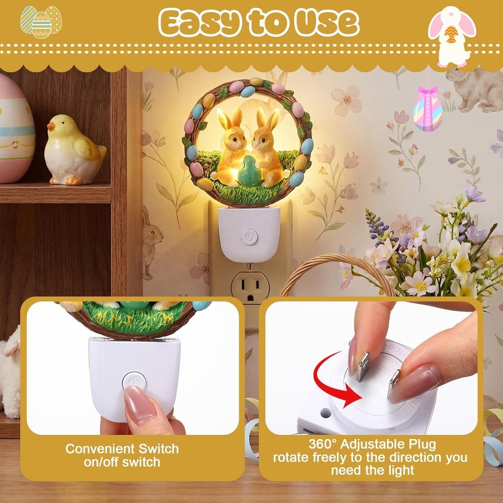 VIHOSE Easter Night Light Easter Bunny Light Decoration Plug into Wall LED Night