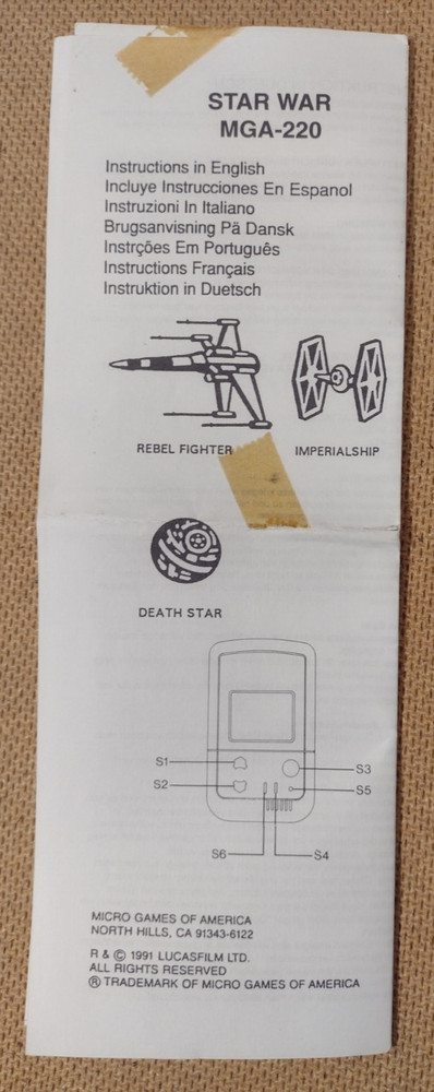 Star Wars Micro Games Instructions: Star Wars/Empire Strikes Back/Return Jedi