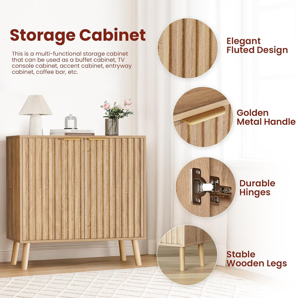 Stylish Fluted Storage Cabinet & Buffet - Multifunctional Wooden Console Table