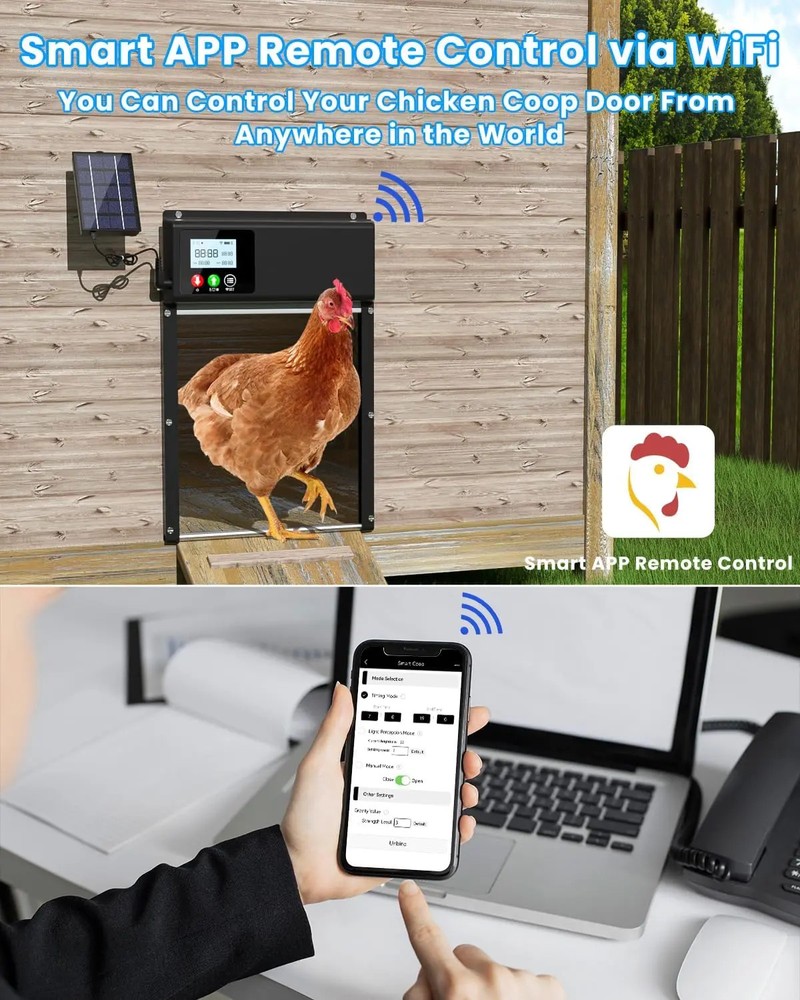 WiFi Remote Control Automatic ChickenCoop Door Opener Solar Powered with Battery