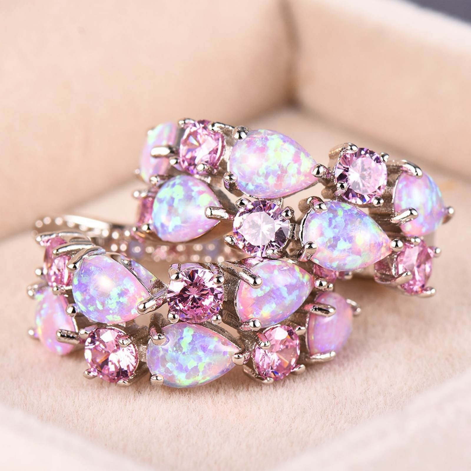 Hawaii Water Drople PInk  Fire Opal Earrings Silver Filled For Women Girls