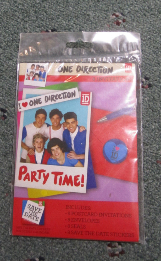 One Direction Party Invitations With Envelopes 8 EA Sealed