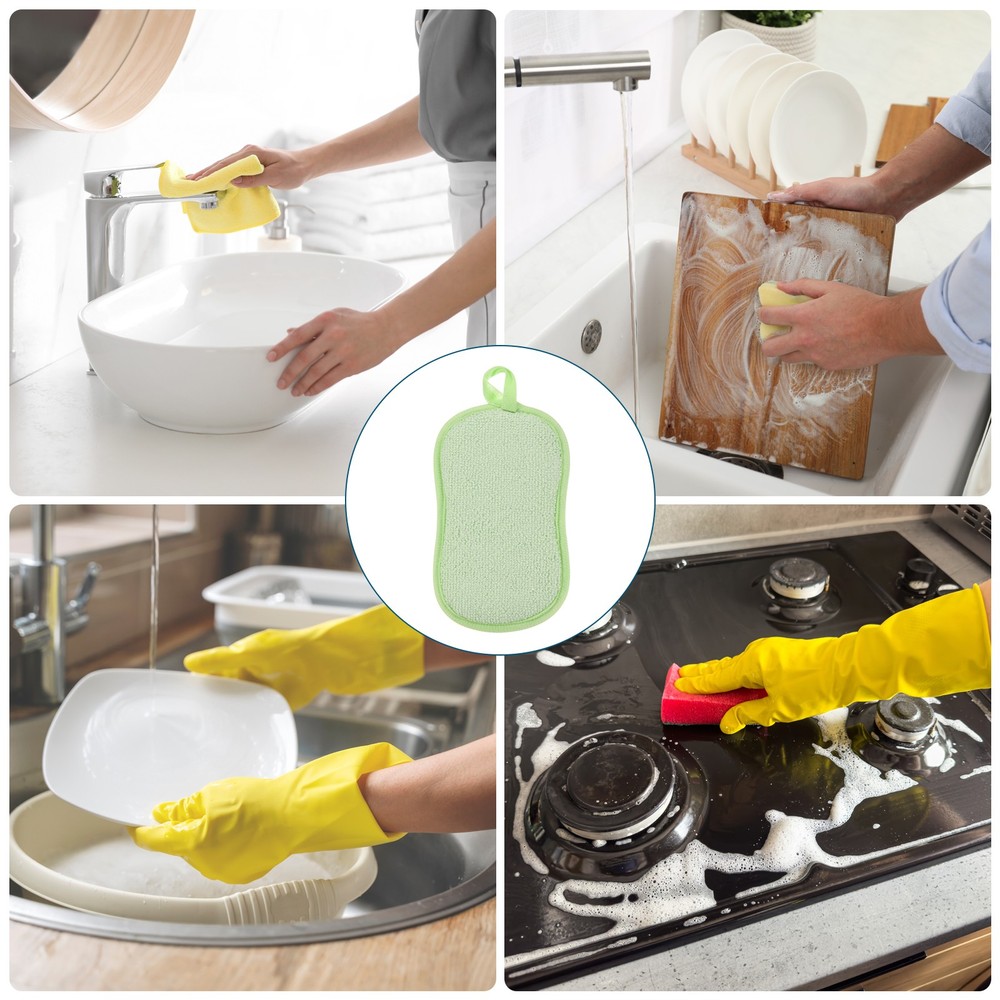 5 Pcs Multipurpose Microfiber Kitchen Dish Sponge Scrubber Pads Green