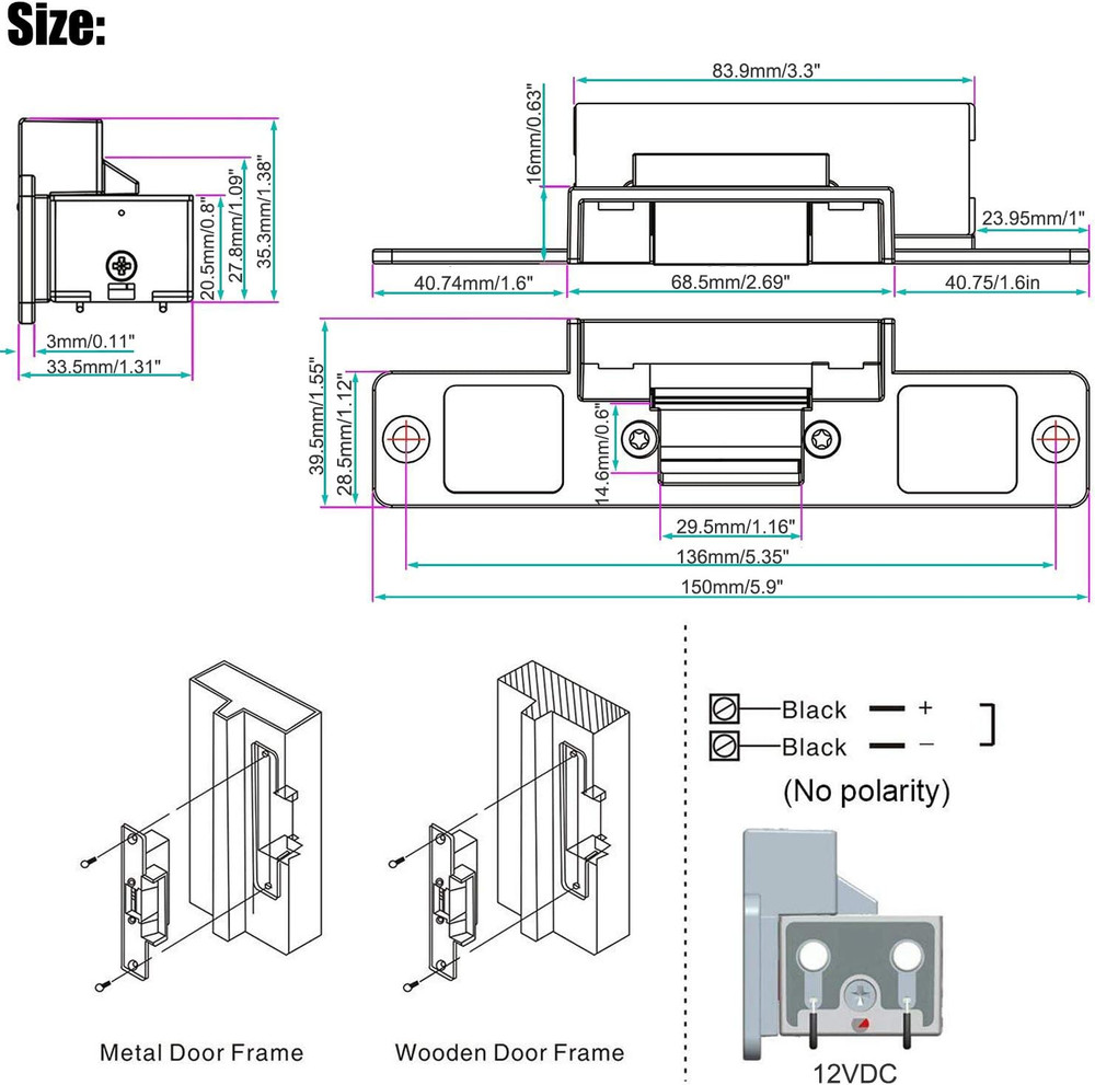 Electric Strike Door Lock Fail-Secure for Access Control System Deadlatches or C