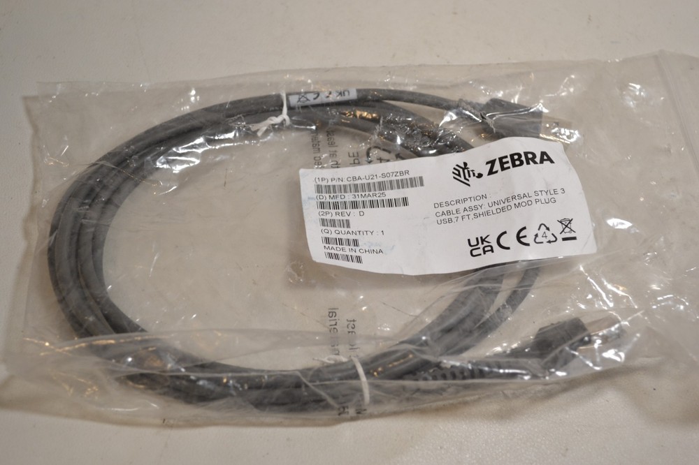 ZEBRA Cable Assy, Universal Style 3 USB, 7ft, Shielded MOD Plug CBA-U21-07ZBR
