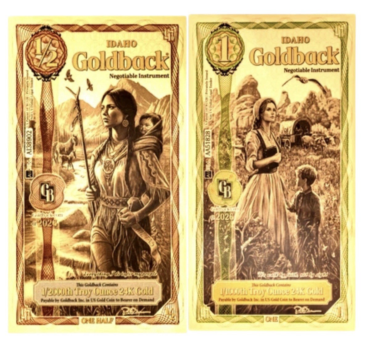 LOT 2 X IDAHO ALPHA  GOLDBACK 24K GOLD BU 1/2 & 1 DENOMINATIONS PRE SALE 🔥