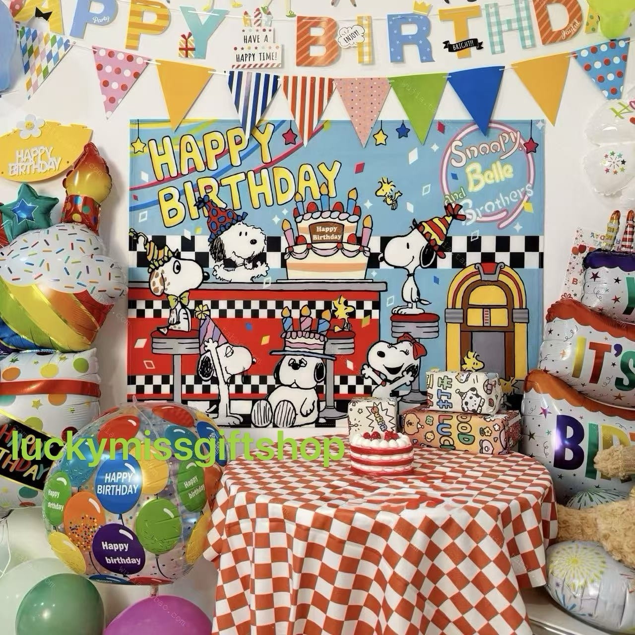 Snoopy Theme Happy Birthday Backdrop Birthday Party Decoration 5x4.3ft