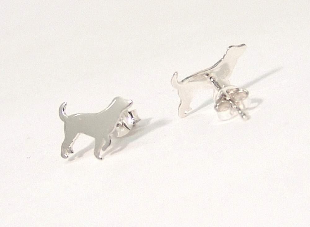 Sterling Silver Dog Stud Earrings Shiny
