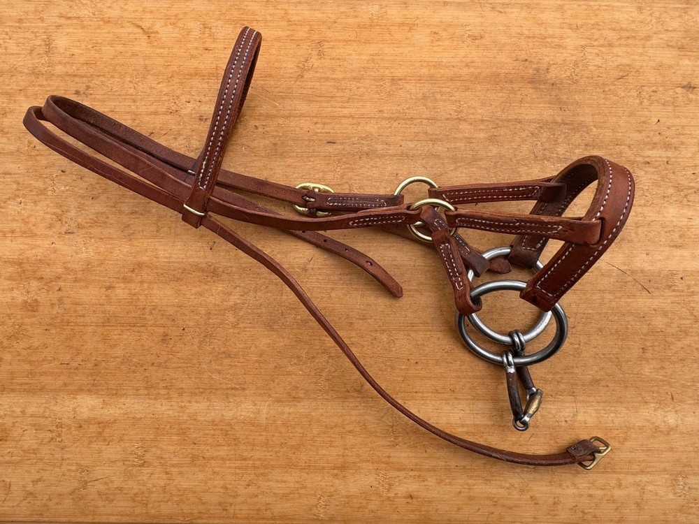 BOWMAN Handmade Leather Sidepull Headstall w Heavy 3 Piece Dog Bone Snaffle Bit