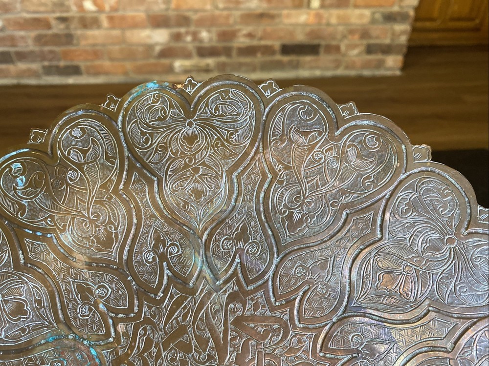 Vintage Hand Hammered Decorative Middle Eastern Copper Plate, Arabic Script