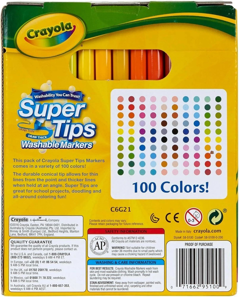 Crayola 100ct Super Tips Washable Markers