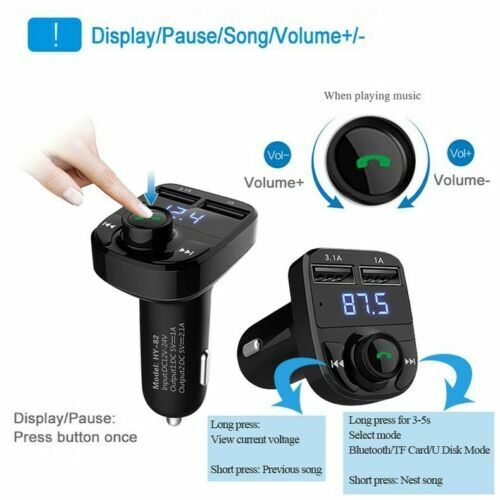 Bluetooth Car FM Transmitter MP3 Player Wireless AUX Radio Fast 2 USB Charger