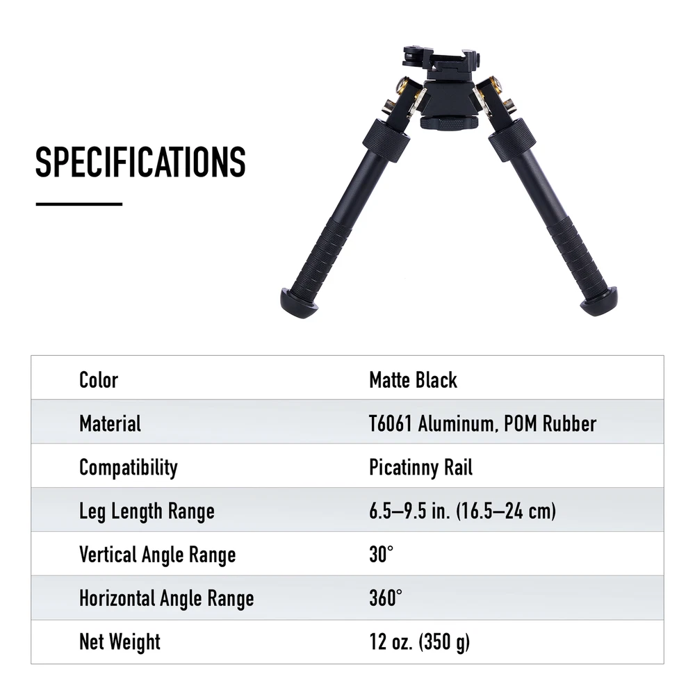 Rifle Bipod Quick Detach Mount 6.5-9.5" Adjustable for Picatinny Rail