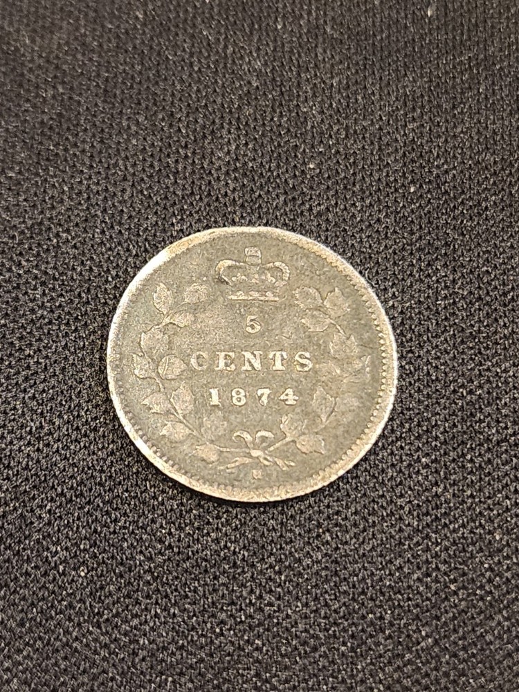 1874H Canada 5 Cents Plain 4 Silver Coin