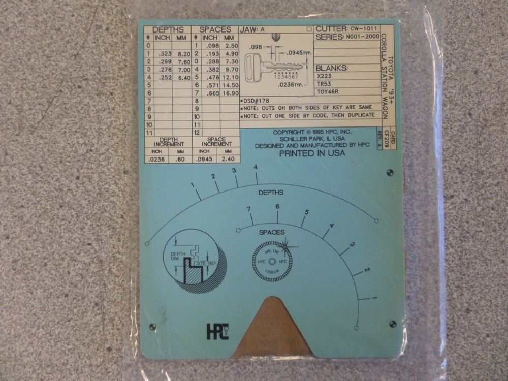 HPC CF209 1993UP TOYOTA COROLLA STATION WAGON CODE MACHINE CODE CARD
